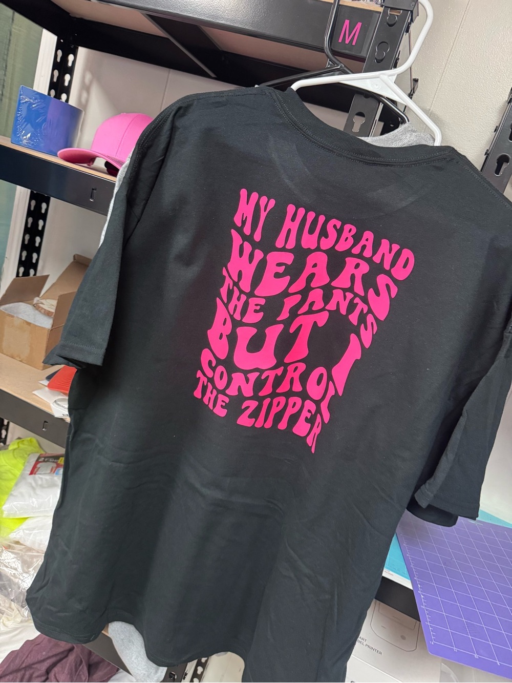 Gildan Black Short Sleeve Tee with Hot Pink Graphic